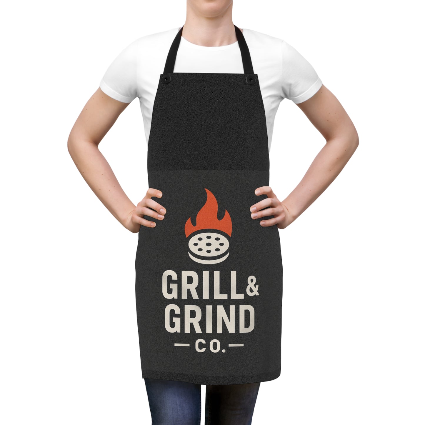 Premium BBQ Apron - Grill & Grind Co. Chef's Cooking Apron with Flame Design