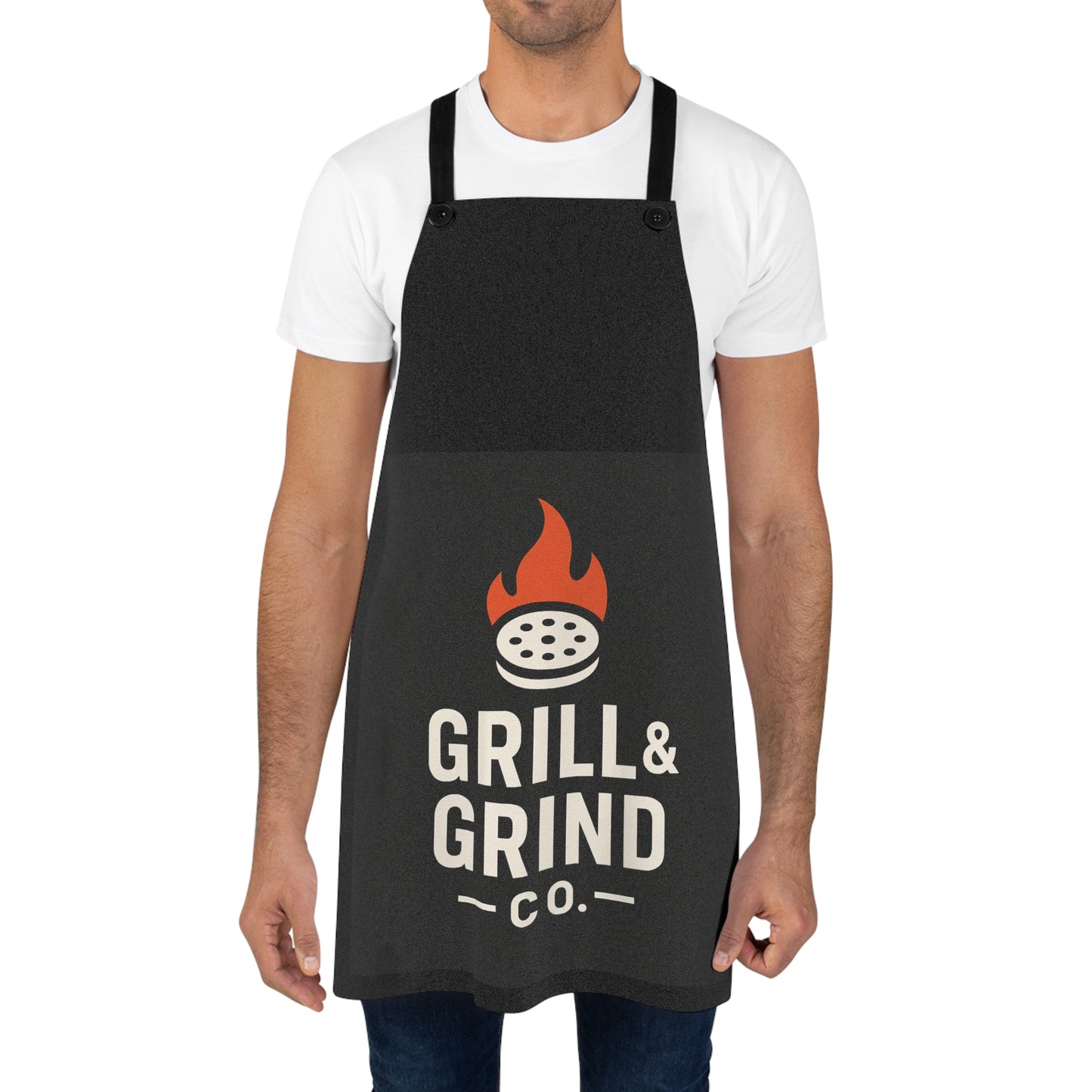 Premium BBQ Apron - Grill & Grind Co. Chef's Cooking Apron with Flame Design